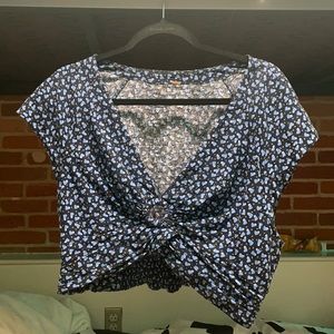 Blue Heart print Free People Crop Top